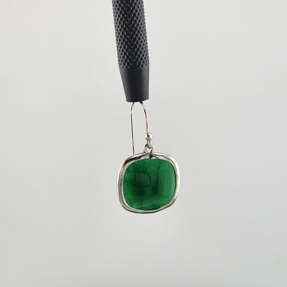 Square Green Jade Earrings in Sterling Silver 925 – Timeless & Chic - Picture 2 of 12